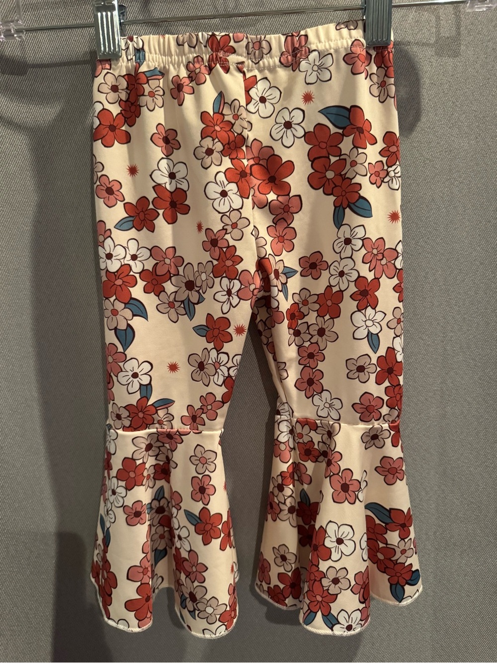 Girls Cream Floral Ruffle-Hem Leggings - Pink & Rust Flower Print